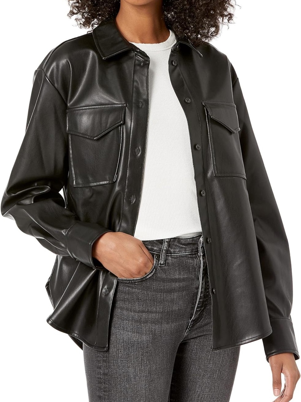 NWT Faux Leather Button-Up Shirt Jacket